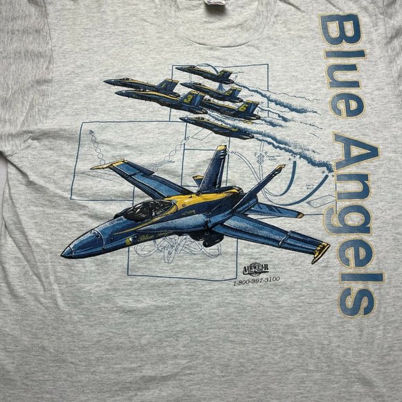 Vintage 90’s Blue Angels Jet Plane T Shirt Single Stitched Gray Size XL - Picture 2 of 8